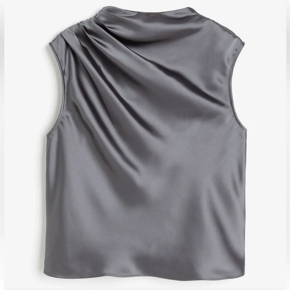 H&M Draped Satin Charcoal Sleeveless Top - Picture 2 of 8